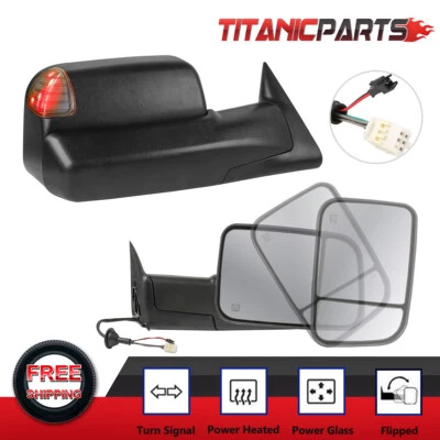 Juego de espejos retrovisores de remolque eléctricos térmicos para Dodge Ram 1500/2500/3500 con intermitente LED Foto 1 de 4