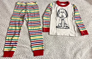 Gently Used Hanna Andersson Snoopy Pajamas Size 100 = 4 Rainbow Stripes - Picture 1 of 1