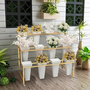 Flower Display Stand With 12PCS Buckets, 3 Layers Indoor, Outdoor Patio Garden - Picture 1 of 35
