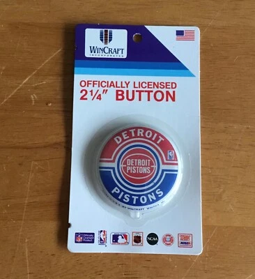 Vintage Wincraft Detroit Pistons Official NBA 2 1/4” Button Pin NIP Unopened  - Image 1 of 2