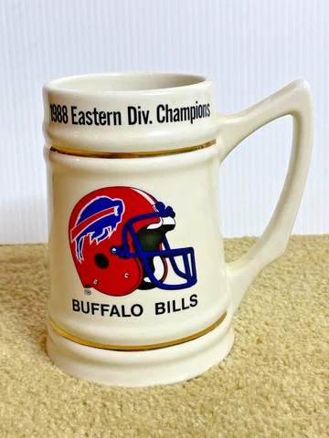Vintage 1980s NFL Buffalo Bills Beer Stein Marv Levy 1988 Eastern Div. Champions Cover