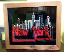 Vintage New York City Skyline Prismatic Metallic Foil Wood Frame RARE 