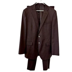 Loro Piana for Abboud Men’s Suit Black Pinstripe 44L + 34x33 in GUC (see holes) - Picture 1 of 12