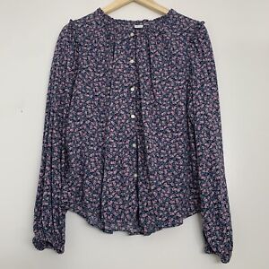 Gap Womens Large Ditsy Floral Button Front Long Sleeve Ruffle Shoulder Blouse
