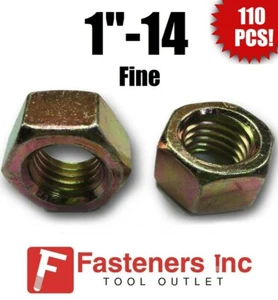 (Qty 110) 1"-14 Fine Grade 8 Finish Hex Nuts Yellow Zinc Plated Hardened Bulk - Picture 1 of 2