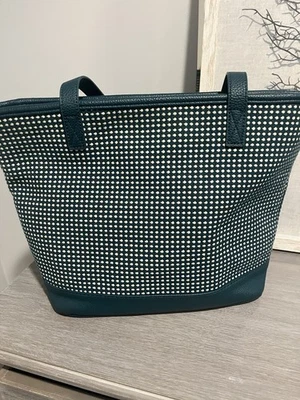 Thirty-One Little Dreamer Green Dot Tweed Weave Purse 15” Tote Shoulder Bag - Image 1 of 4