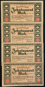 1923 GERMANY-KOLN PAPER MONEY - 10,000 MARK LOT OF 10 BANKNOTES! - Picture 1 of 6