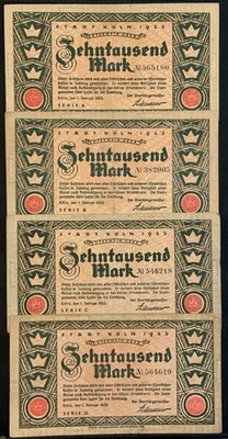1923 GERMANY-KOLN PAPER MONEY - 10,000 MARK LOT OF 10 BANKNOTES! - Image 1 of 4