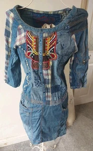 Desigual Denim Embroidered Dress Size 14 Uk Or 42 EU - Picture 1 of 13
