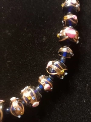 Schmuckset aus Glasperlen, Kette u Armband blau/rosa/gold - Bild 1 von 4