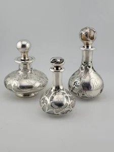 Antique 1800s GORHAM Sterling Silver Overlay perfume bottles. Hallmarked. - Picture 1 of 20