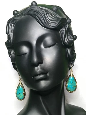 Brincos grandes de prata esterlina verde turquesa azul turquesa com gancho pendente Barse 0,925 - Imagem 1 de 2