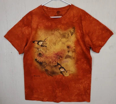 Mens The Mountain T Shirt Size L Cotton USA Orange Monarch Butterfly Floral - Image 1 of 4