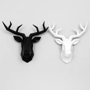 Geometrischer Hirschkopf auswählbar in schwarz o. weiß, Wandekoration, 3D Objekt - Bild 1 von 18