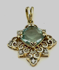 9ct Gold Pendant green Spinel & White Sapphire Drop -  9ct Yellow Gold