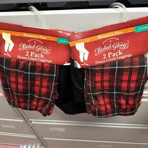 4 Faded Glory fleece Lined Leggings Winter Holiday Plaid & Black NEW 1x/16w - Picture 1 of 2
