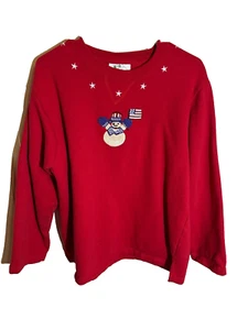 Quacker Factory Women's Sweater Large Red Snowman Flag Stars - Picture 1 of 7