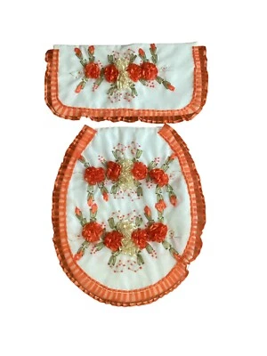 Toilet Seat Cover & Tank Top 3D Flowers Orange Kitsch Unique - Image 1 of 4