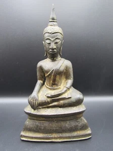 Antigua estatua de Buda de bronce fundido tailandés dorada 9" - Imagen 1 de 22