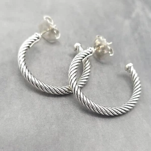 Pendientes David Yurman Clásicos Cable 1" Pulgada Aro Cruzado Plata de Ley - Imagen 1 de 5