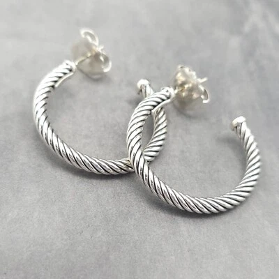 David Yurman Classic Cable 1" Inch Crossover Hoop Sterling Silver Earrings - Image 1 of 4