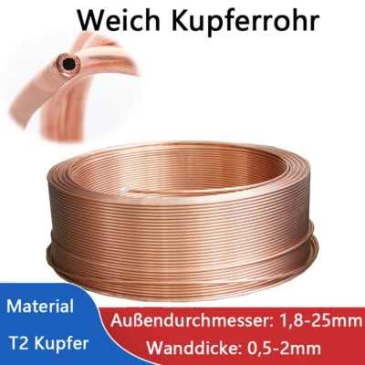 Kupferrohr Ring Weich 1,8mm Bis 25mm AD Wasser Wasser Heizung Gas Kupfer Rohr - Bild 1 von 4