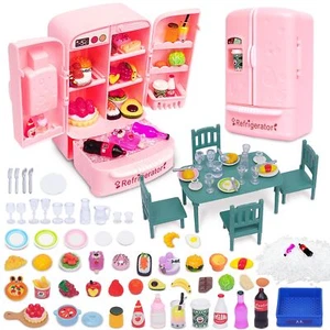Dollhouse Mini Toy Fridge Green Table Dining with Mini Food Play Refrigerator - Picture 1 of 7