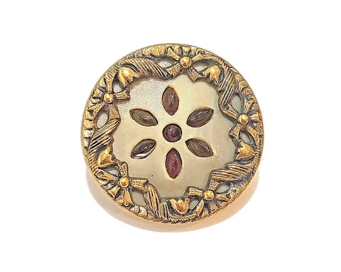 Antique Button...Small Victorian Celluloid...Fancy Border and Glass Perforates Cover