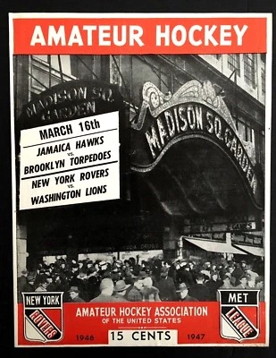1947 Madison Square Garden Program Amateur Hockey League Playoff Games Vintage - Image 1 of 4