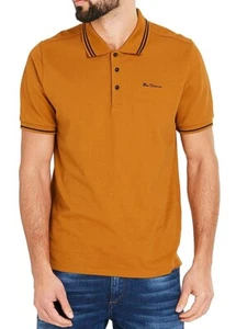 Ben Sherman Polo Shirt Mens Medium Pique Tipped Top GOLD - Picture 1 of 2