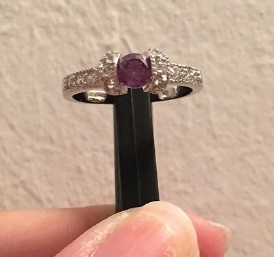 Anillo de cóctel de plata amatista y circón blanco 8,5 Foto 1 de 4