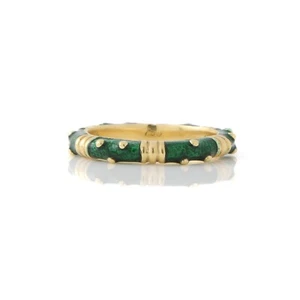 Hidalgo Green Enamel Ribbed Ring 18k Yellow Gold Sz. 6 - Picture 1 of 4
