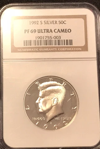 1992-S Silver Kennedy Half Dollar Proof Graded NGC PF69 ULTRA CAMEO Cover