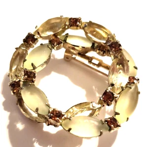 Double Circle Vtg Brooch Clear, Brown, & Cream Color Glass Stones. Solid. @RK - Picture 1 of 7