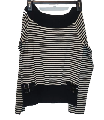 Spenser Jeremy Silk Blend Striped Wide Shoulder Buckle Side Sweater Women MEDIUM - Image 1 of 4