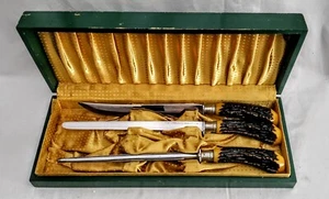 JUEGO DE CUCHILLOS DE PEDERNAL DE COLECCIÓN DE 3 PIEZAS CON ESTUCHE DE MADERA - MANIJAS DE CIERVO FALSO - Imagen 1 de 6