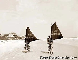Sailing Bicycles on the Beach, Ormand, Florida - 1903 - Historic Photo Print - Picture 1 of 1