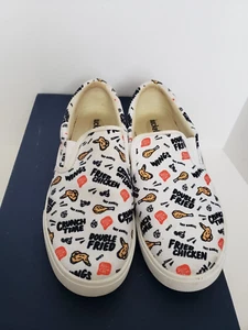 Bucketfeet unisex boat shoe, women 10W-men 8.5M, white with chicken BBQ food - Picture 1 of 11