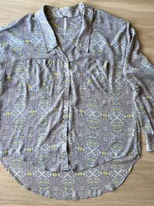Camisa Free People Abotonada Gris Amarillo Camisa Semi Transparente Estampado Geométrico Talla M - Imagen 1 de 10