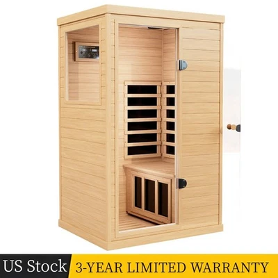 1 Person Indoor Far Infrared Sauna Room Hemlock Ceramic Heat Detox Therapy 1050W - Image 1 of 4