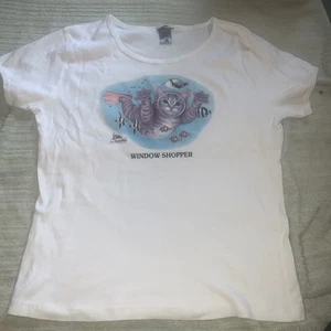Vintage Bob Harrison Cat Fish 1997 Window Shopper T-Shirt Women’s Large Hanes - Picture 1 of 4