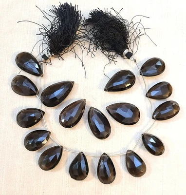 Cuentas focales facetadas de cuarzo ahumado marrón oscuro natural promedio 16x24-30 mm Foto 1 de 4