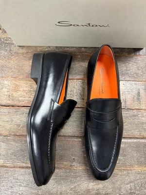 Mocasín Santoni Gavin Penny Talla 12 Cuero Negro Hombre (Hecho en Italia) Foto 1 de 4