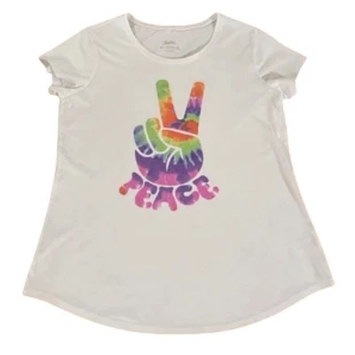 Camiseta Top Niñas Justicia Blanca Tie Dye Signo Paz Manga Corta Niños Talla 18-1 Foto 1 de 4