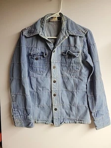 RARE Vintage Patchwork Denim Jacket/Shirt BRITTANIA SPORTSWEAR 18x24 Medium - Picture 1 of 13