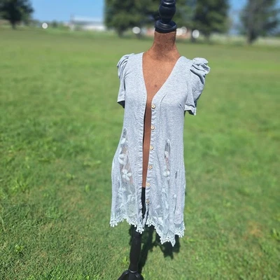 Cárdigan CECICO Puff Skeeve frente abierto con detalle de encaje, talla S Foto 1 de 4