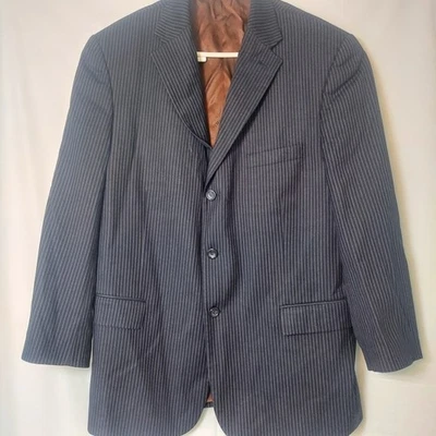 Traje Chaqueta Blazer Caravelli Italia Rayas Mezcla Lana Hombres 44R 38W Azul Marino Foto 1 de 4
