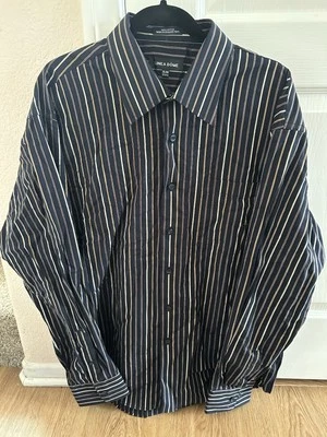 Linea Dome Shirt Mens XL 17-17.5 Long Sleeve Brown Striped Button Up 100% Cotton — 第 1/3 张图片