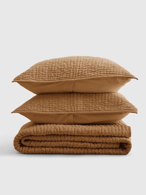 Conjunto de colcha ponto algodão linho europeu marmelo King terracota novo sem etiquetas caixa aberta - Imagem 1 de 4