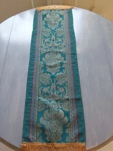 Vintage Designers Touch Green & Gold Table Runner W/Gold Fringe - Picture 1 of 4